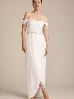 BHLDN CLEO OFF-THE-SHOULDER SATIN MAXI DRESS IN IVORY